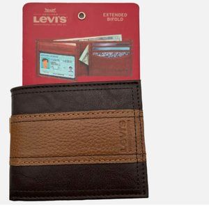 Levi's Men's RFID-Blocking Extended Bifold Wallet Brown/ Tan 2-ID Windows